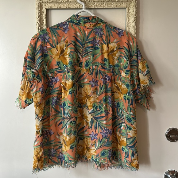 PHILOSOPHY | Anthropologie Orange & Green Casual Button Down Short Sleeve Shirt - Picture 8 of 10